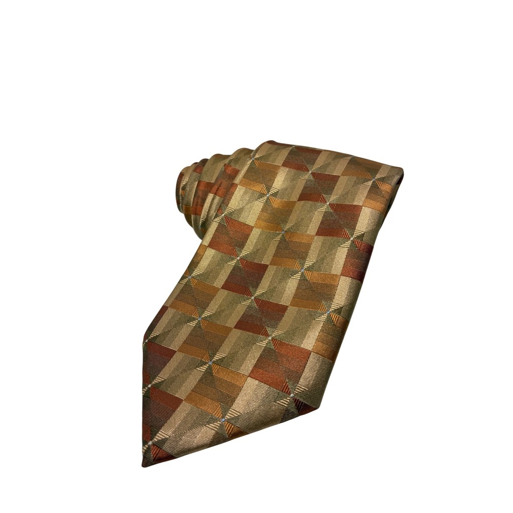 Arrow USA 1851 Mens Necktie Bronze Gold Brown Geometric Pattern Silk Blend Tie